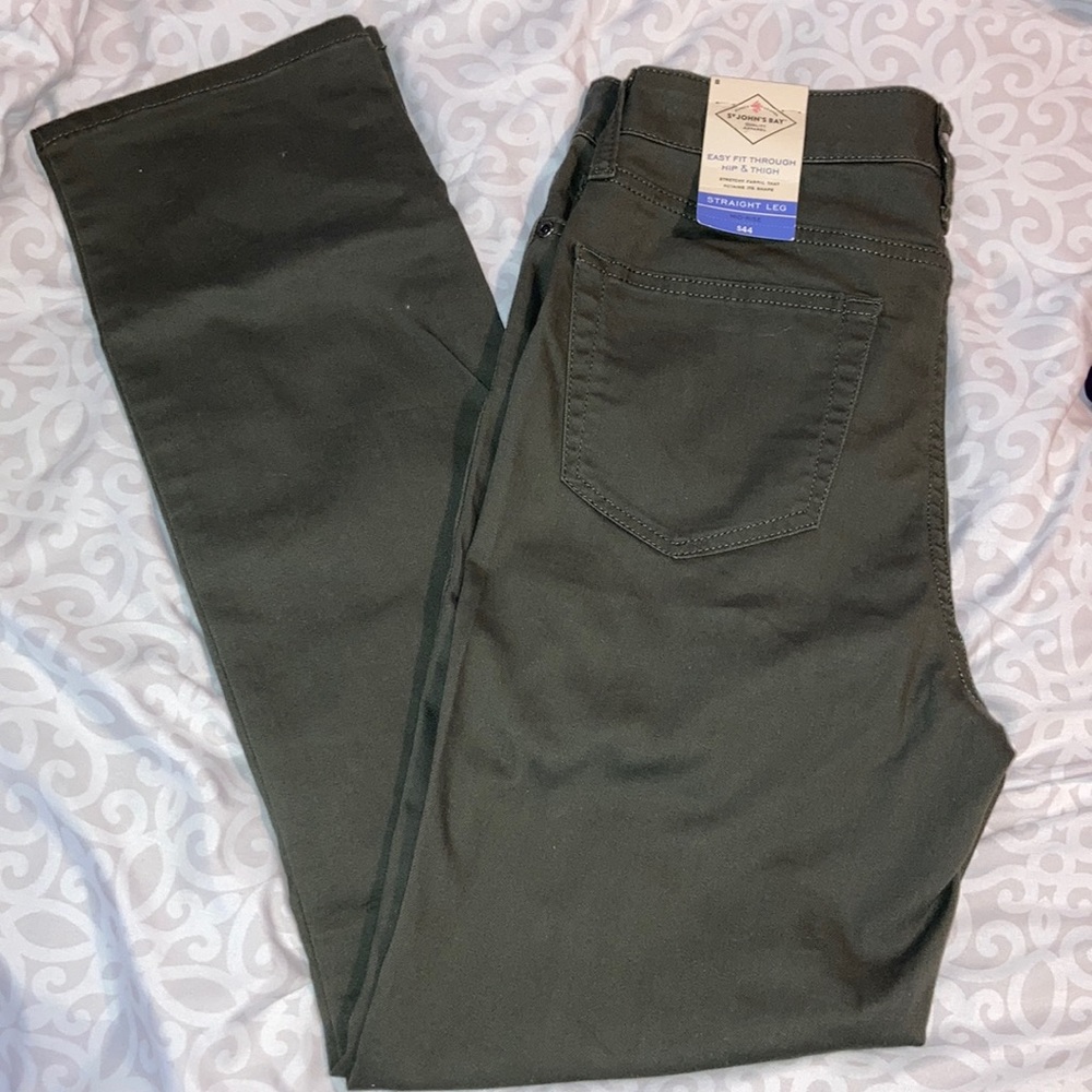 St. John’s Bay straight leg mid-rise olive pants